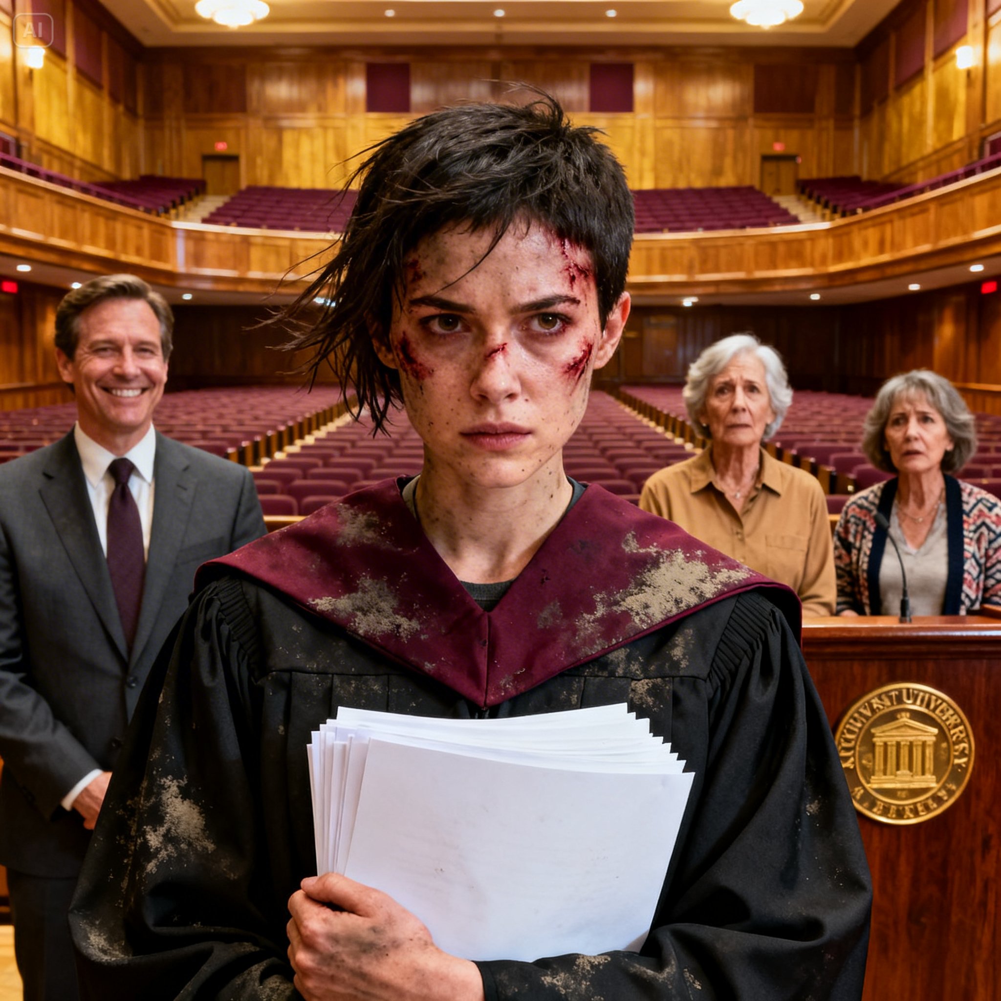 The night before I defended my PhD, my husband pinned me down while his mother hacked off my hair in clumps, claiming women didn’t belong in academia. They expected me to hide. I didn’t. I walked into that conference room—and when my father stood up in the front row, their entire world shattered.