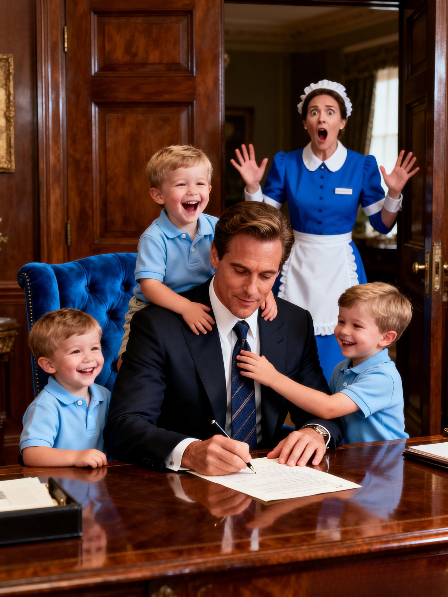 THE CLEANING WOMAN’S TRIPLETS WOULDN’T GO NEAR ANYONE… UNTIL THEY CLUNG TO A BROKEN BUSINESSMAN
