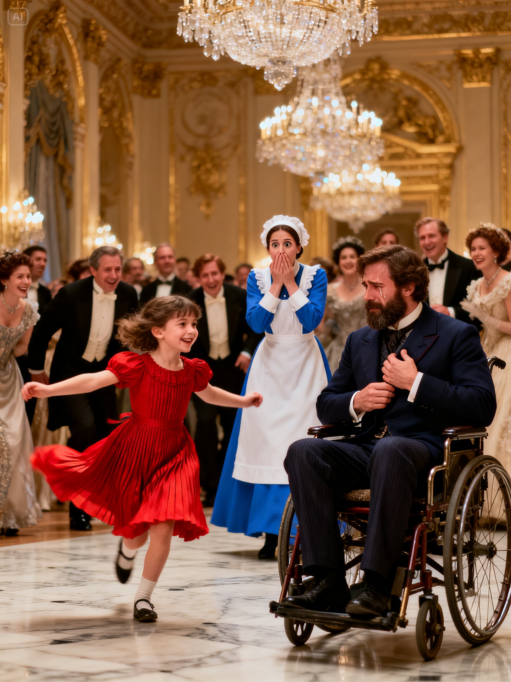 The rich man forgotten at his own party… until the housekeeper’s daughter broke the silence with a gesture no one could ignore.