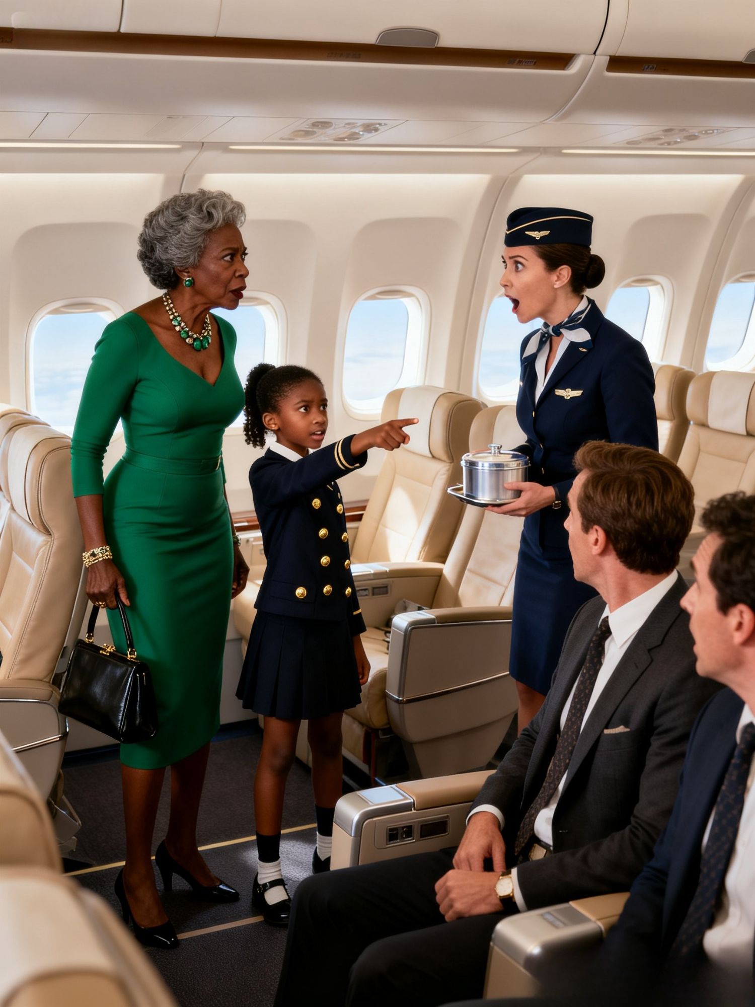 The 9-year-old millionaire girl fired the entire crew… after a flight attendant threw away her grandmother’s food—but no one imagined what would happen next.