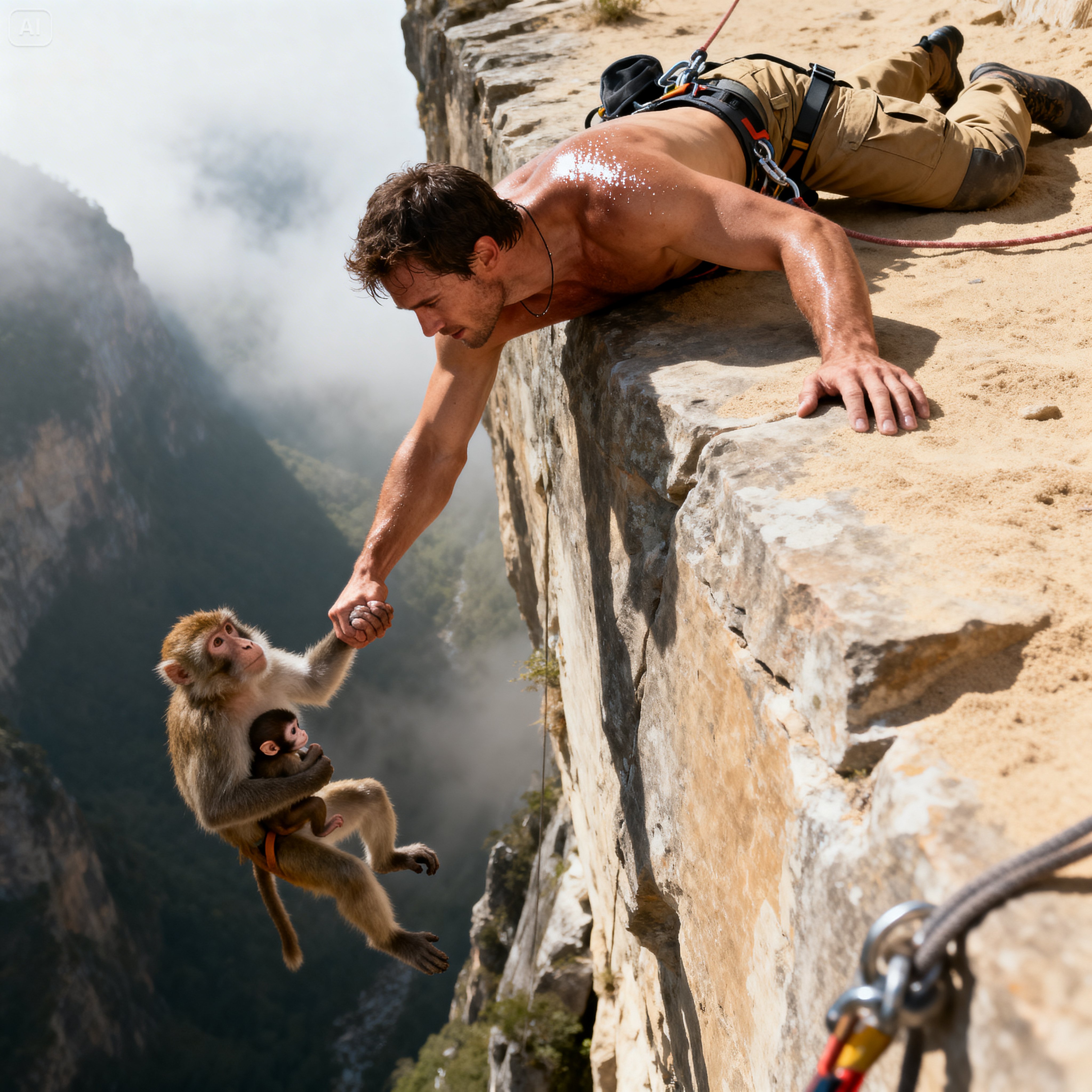 He saved a pregnant monkey from falling into the abyss… and seconds later, he realized that this act would drag him into something much more dangerous than he imagined.