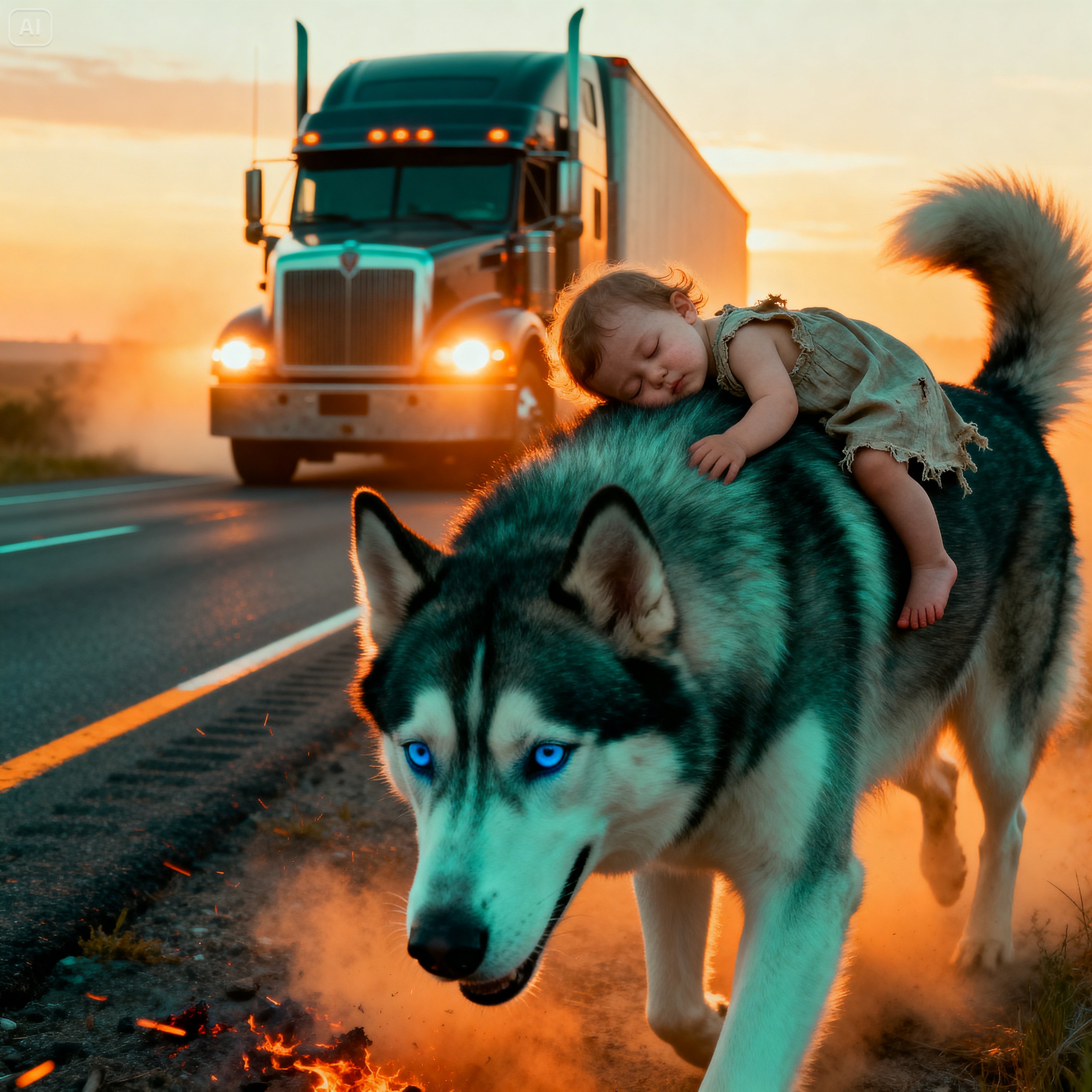 THE HUSKY DOG WAS CARRYING A LITTLE GIRL ON HIS BACK… BUT A TRUCK DRIVER FOLLOWED HIM AND DISCOVERED EVERYTHING…