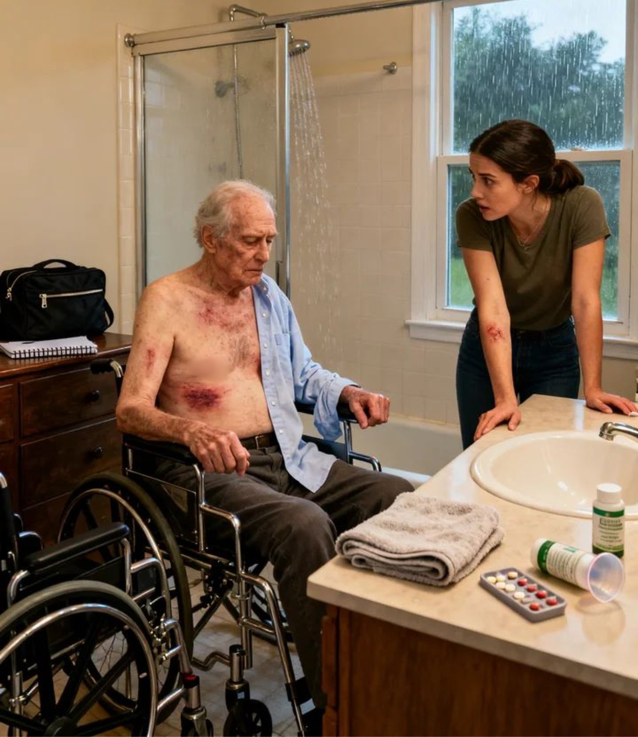 I was helping my father-in-law, who was paralyzed after a stroke, to bathe. But as soon as I took off his shirt, I froze.