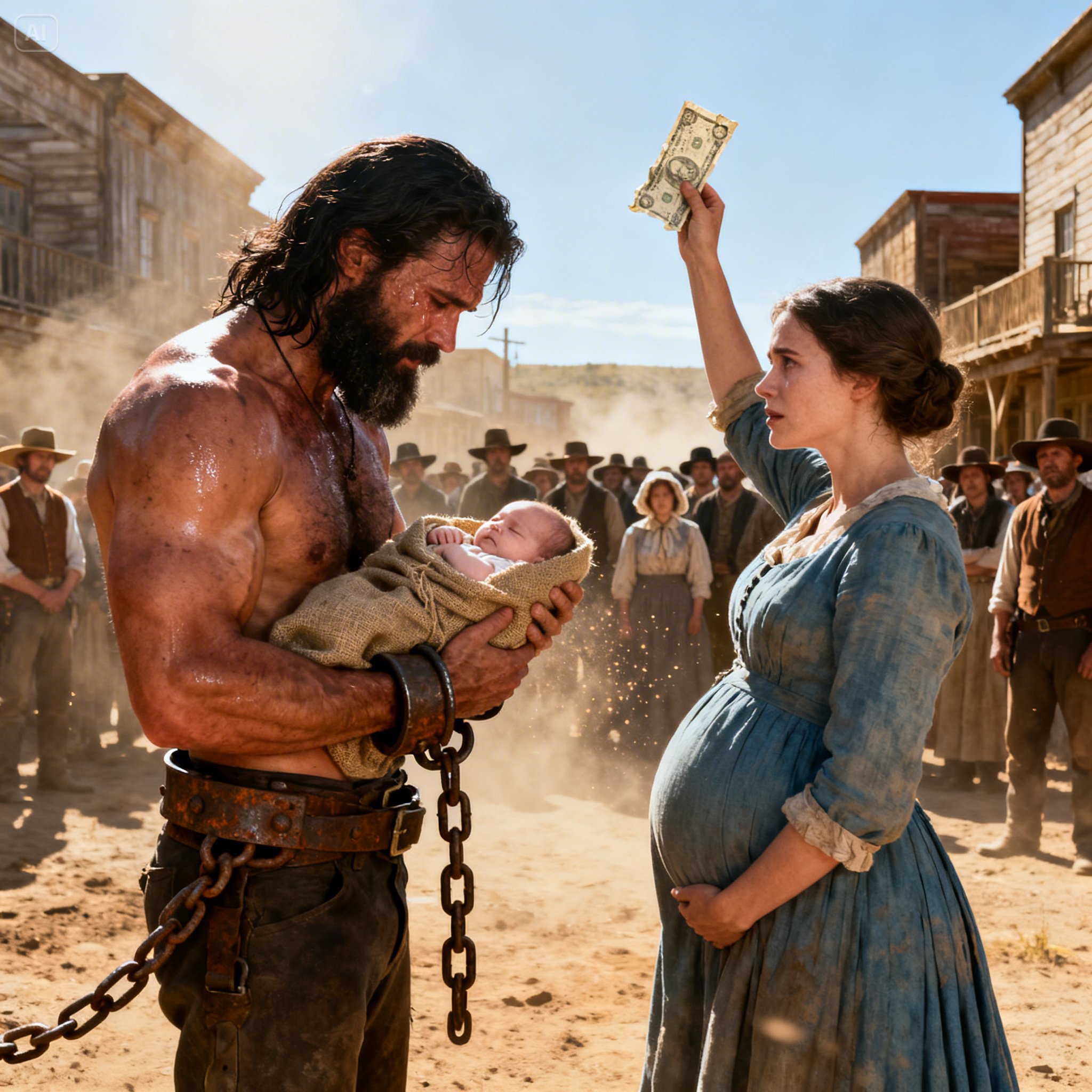 A Broken Mountain Man Holding A Newborn Was Being Auctioned — Until A Pregnant Woman Took Them Home.