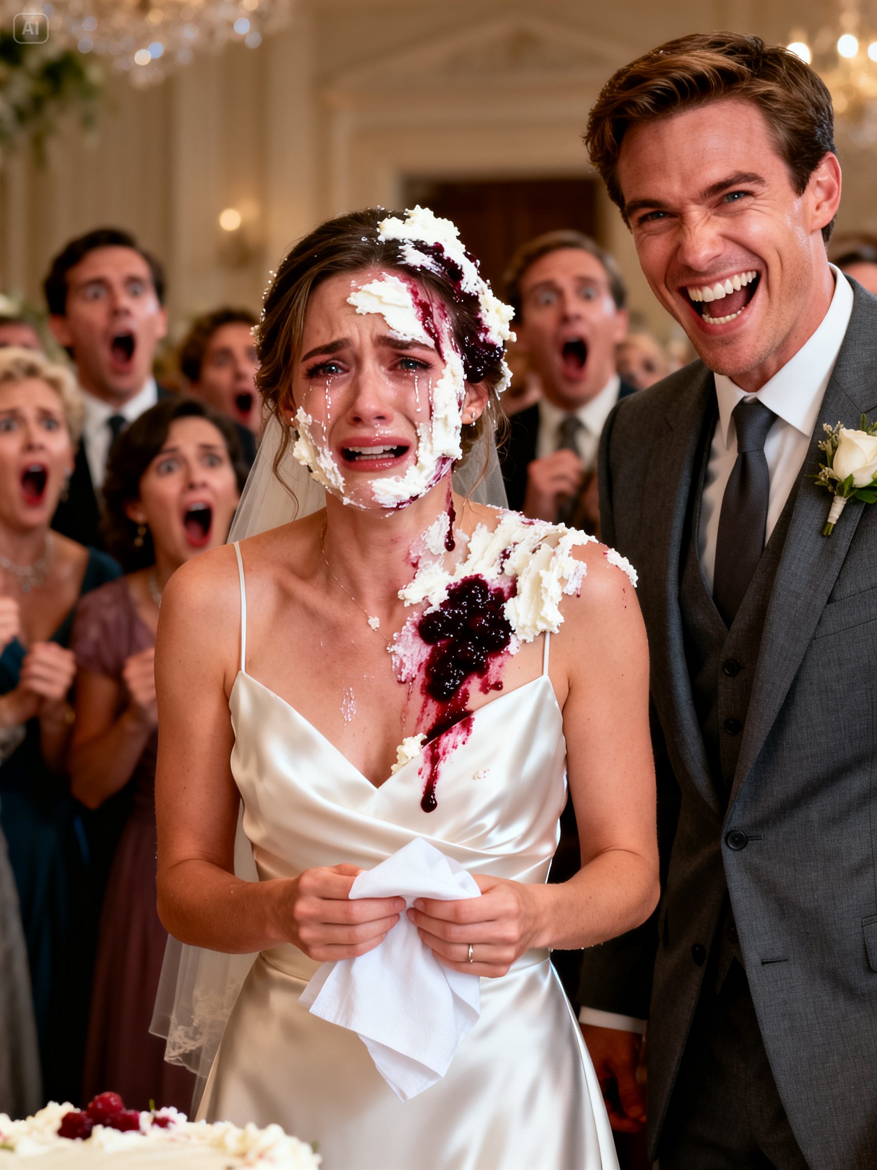 My boyfriend slammed my face into the cake during the cake cutting as a “joke”; I was on the brink of tears when my brother left everyone in shock.