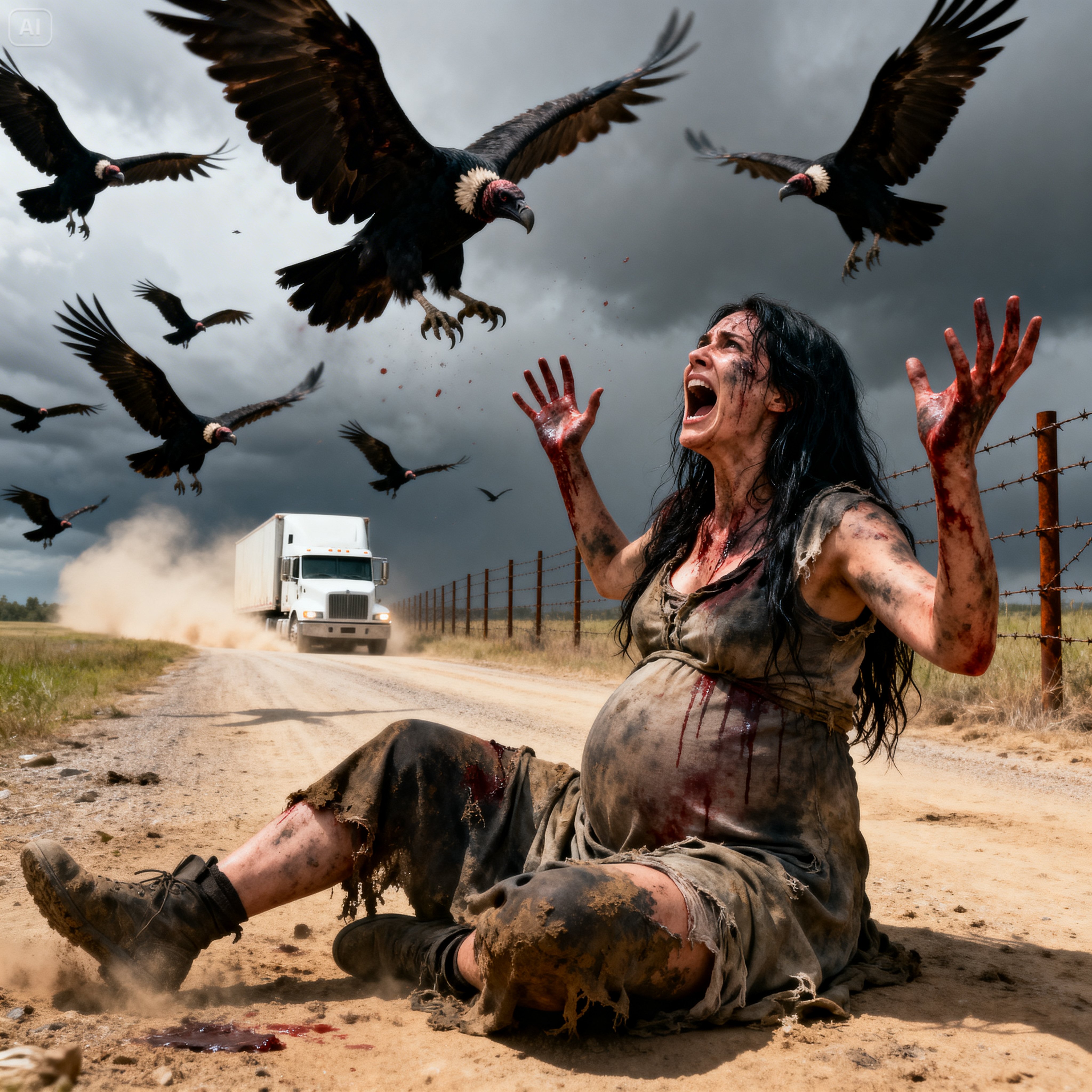 Lone Truck Driver Sees A Pregnant Woman About To GIVE BIRTH with VULTURES Circling…