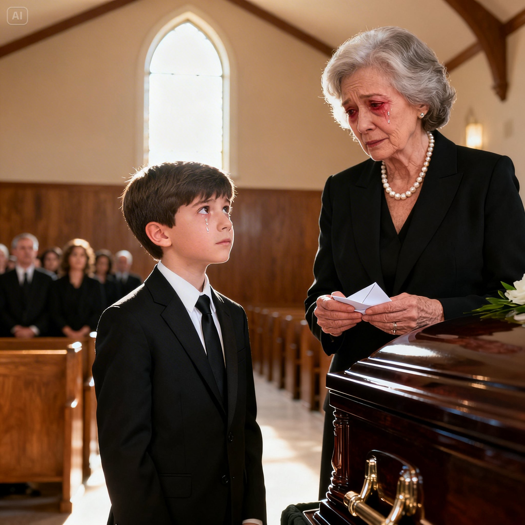 At my husband’s funeral, my grandson slipped me a secret note, and that changed everything by the following morning.