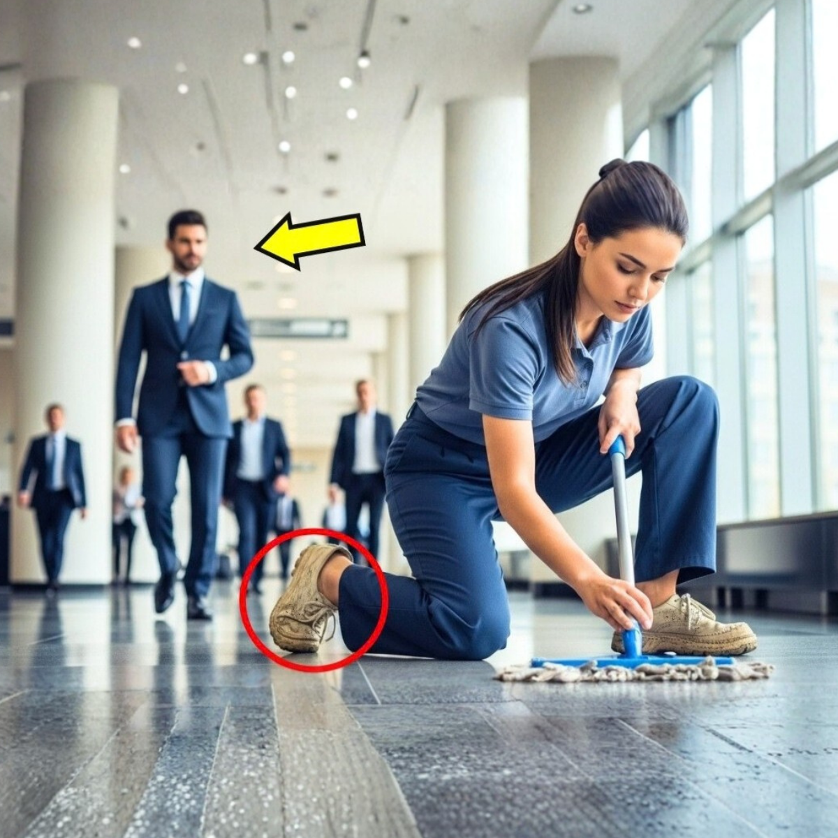 She went to work every day in her worn-out shoes… the millionaire noticed, and one day he did something incredible.