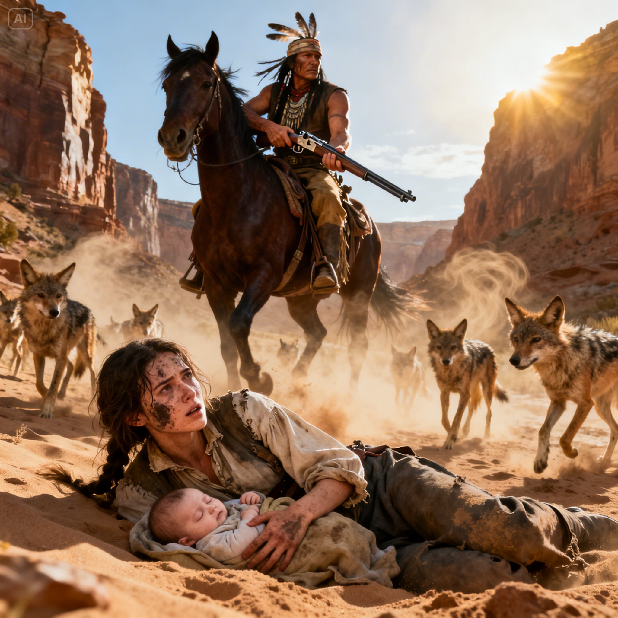 Lone Apache Discovers A Young Woman Surrounded By Coyotes In The Desert… Until…