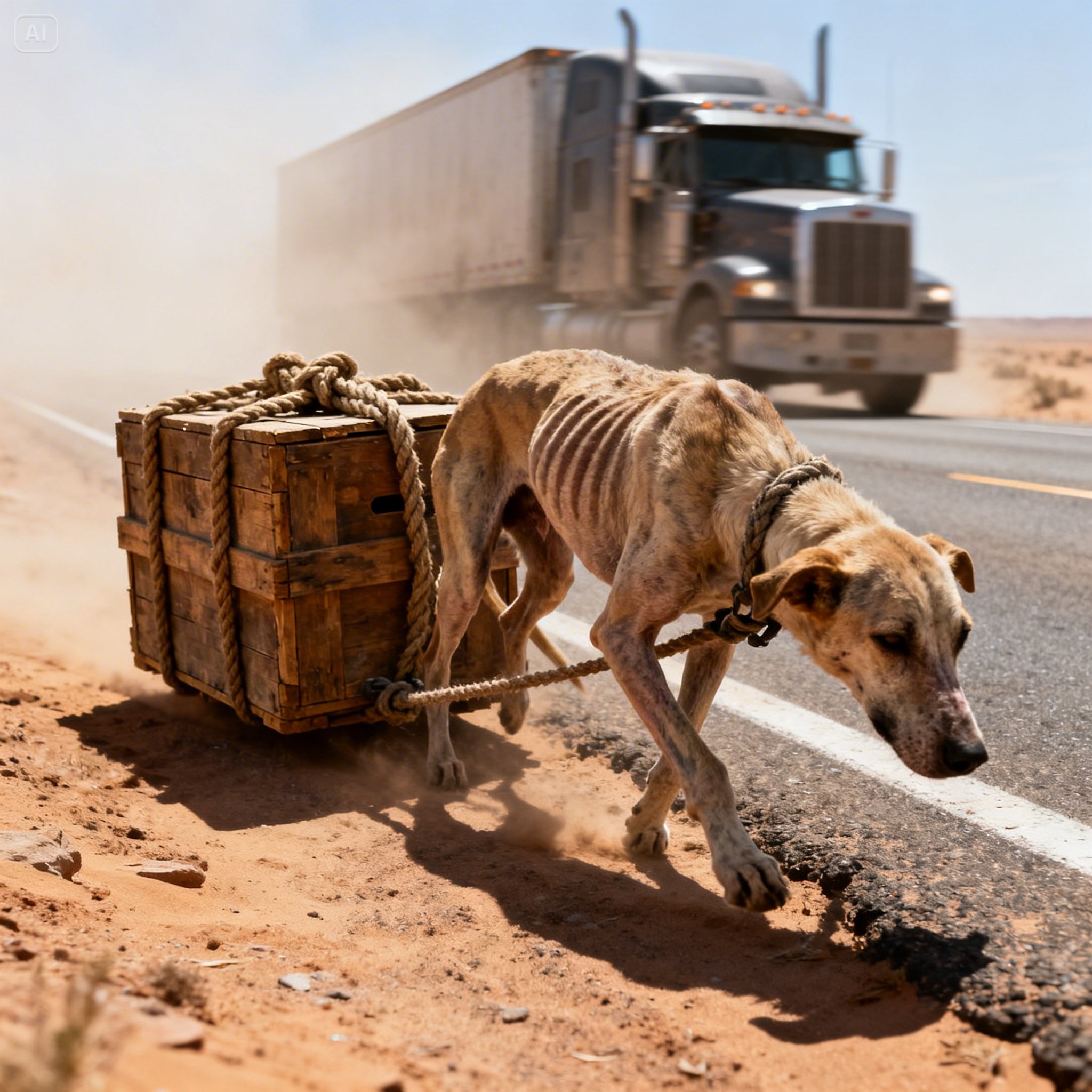 EXHAUSTED AND NEARLY COLLAPSING, SHE DRAGGED THE BOX ACROSS THE ASPHALT… A TRUCK DRIVER CHANGED EVERYTHING…