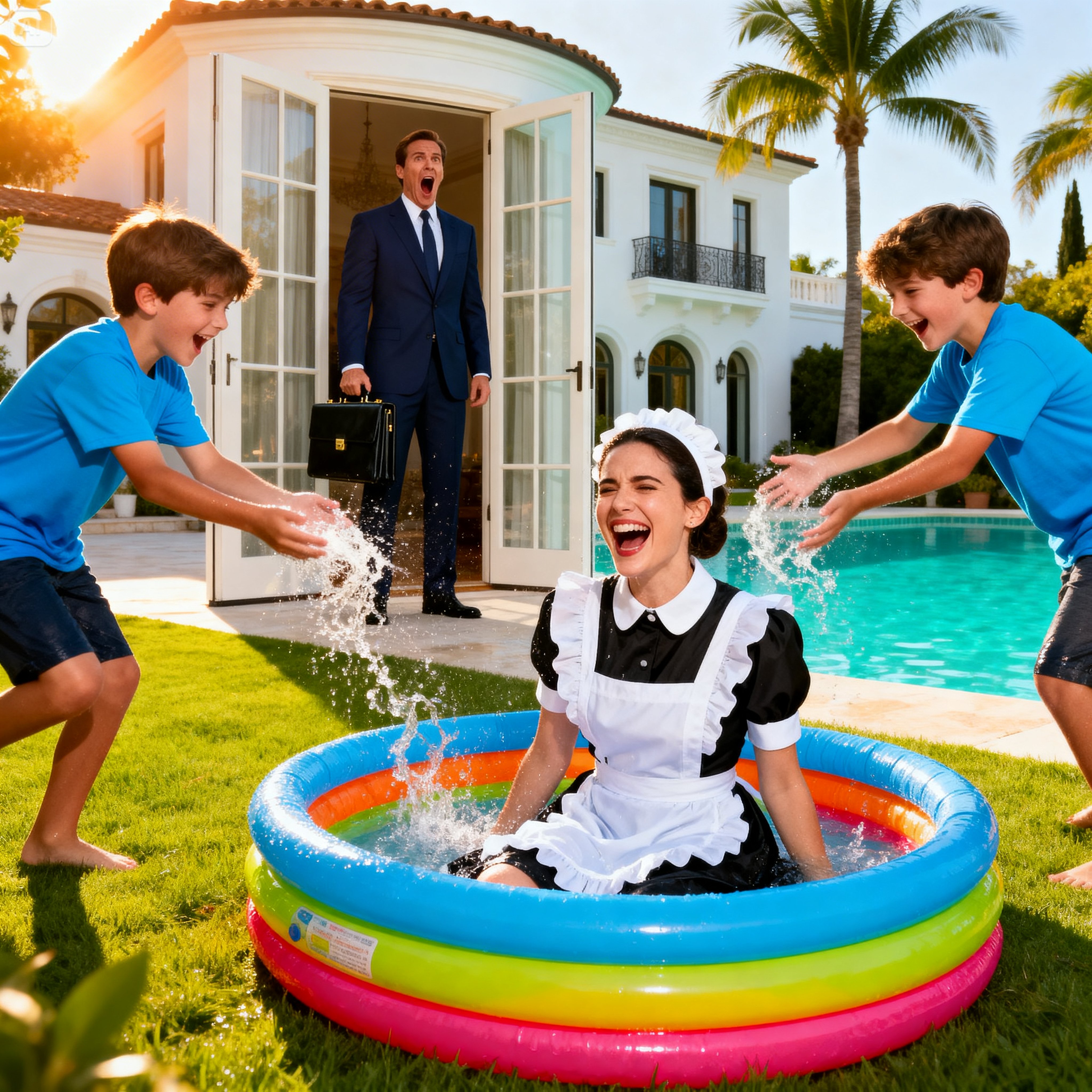 THE BUSINESSMAN ENTERED HIS HOUSE FURIOUS… AND FOUND THE NANNY INSIDE A POOL WITH HIS CHILDREN — WHAT HE DISCOVERED LATER CHANGED EVERYTHING.