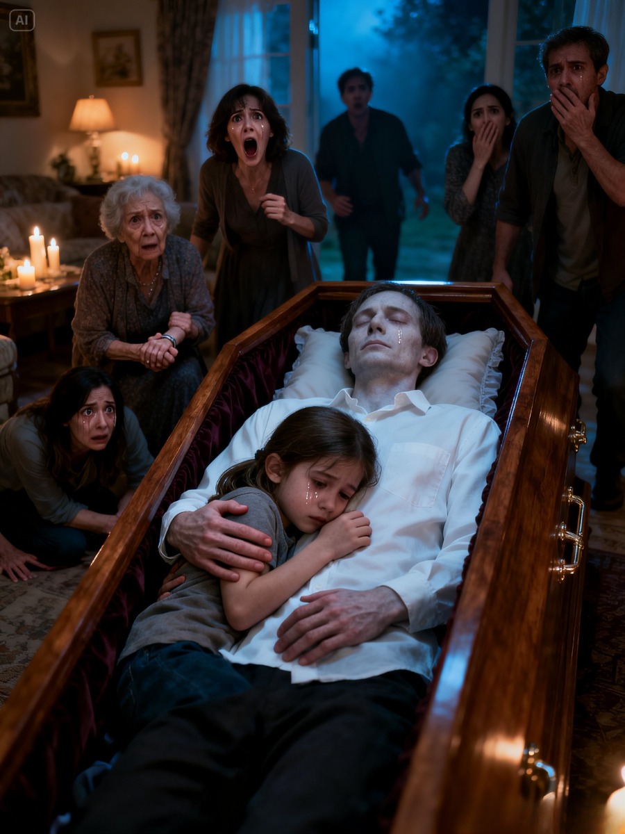 An eight-year-old girl stayed by her father’s casket for hours… Then something happened that left everyone paralyzed.